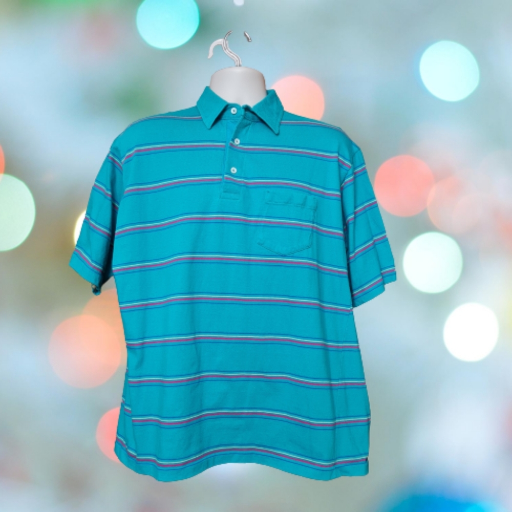 5/$15 Men's Pocket Polo in green with stripes SZ XXL